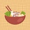 Niboshi asian food ramen soup with dried baby sardines. Perfect for tee, stickers, menu and stationery. Vector illustration for