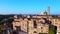 Nice aerial top view flight drone. medieval old town city Siena Tuscany Italy