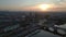 Nice aerial top view flight drone. Sunset town Dresden Cathedral Bridge River