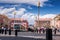 Nice, Alpes-Maritimes department,French Riviera,August 11, 2017, Place Massena.Turists on the streets of Nice. Tram at the Place