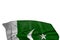 Nice any celebration flag 3d illustration - Pakistan flag with big folds lying flat in the bottom isolated on white