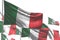 Nice any feast flag 3d illustration - many Italy flags are waving isolated on white - picture with bokeh