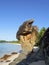 Nice beach with natural rock statue