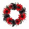Nice beautiful red black wreath of colorful tropical flowers isolated on white