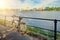 Nice bicycle on sunny summer day at the Alster lake in Hamburg, Germany