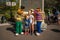 Nice brother and sister taking a picture with Bert and Ernie in Sesame Street at Seaworld 2.