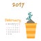 Nice calendar template for February 2017 with cute sprout