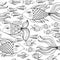 Nice cartoon monochrome fishes set. Vector seamless pattern.