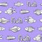 Nice cartoon monochrome fishes set. Vector seamless pattern.