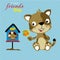 Nice cat and mouse, the best friend, vector cartoon illustration