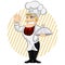 Nice Chef serving the dish. Chef Cook Serving Food. Cute cartoon character cooks in uniform and holding Restaurant Cloche. Isolate