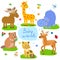 Nice Childish Background. Giraffe, Beaver, Cat, Hippo, Elk, Deer. Seamless Vector Pattern.