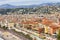 Nice cityscape of old town, sea promenade, hillside villas, mountain range