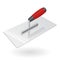 Nice classical red metal four-sided stucco trowel on white, silver handle metal head.