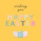 Nice colourful greeting card with hand writing text Wishing you Happy Easter and painted eggs elements composition