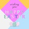 Nice colourful greeting card with hand writing text Wishing you Happy Easter and painted eggs elements composition