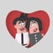 Nice couple posing into red heart. 3D