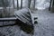 Nice details photo of frosty snowy boat on land in Sweden Scandinavia at winter