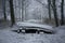 Nice details photo of frosty snowy boat on land in Sweden Scandinavia at winter