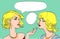 Nice drawn two talking blonde women in color. Vector pop art syle. eps 10