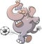 Nice elephant executing a stunt with a soccer ball