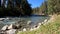 nice fast mountain river with clear water at summer day - photo of nature