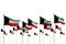 Nice feast flag 3d illustration - many Kuwait flags in a row isolated on white with free place for content