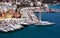 Nice, France, March 2019. Port of the French city of Nice. Private yachts and boats are parked near the coast.