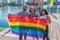 Nice friends with rainbow flag in Come Out With Pride Orlando parade at Lake Eola Park area 133