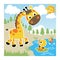 Nice giraffe with little friends at summer
