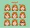 Nice girl emoji, smile icons set