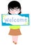 nice Girl with welcome banner isolated