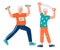 Nice and healthy elderly couple keep fit through gymnastic exercises, cartoon flat vector