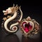 Nice jewelry in the shape of dragon with precious ivory, stones, gold and platinum generated by artificial intelligence