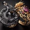 Nice jewelry in the shape of dragon with precious stones, gold and platinum generated by artificial intelligence