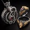 Nice jewelry in the shape of dragon with precious stones, gold and platinum generated by artificial intelligence