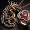 Nice jewelry in the shape of dragon with precious stones, gold and platinum generated by artificial intelligence