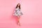 Nice lady ready for prom night wear cute dress isolated pink background