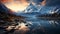 Nice landscape photo of a snowy mountain, reflected in a lake