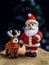 The nice lovely Santa Claus and little deer made of knitting threads. A template for a New Year\\\'s card.