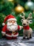 The nice lovely Santa Claus and little deer made of knitting threads. A template for a New Year\\\'s card.
