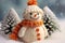 The nice lovely snowman made of knitting threads. A template for a New Year\\\'s card.