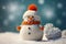 The nice lovely snowman made of knitting threads. A template for a New Year\\\'s card.