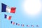 Nice many France flags placed diagonal on blue sky with place for text - any feast flag 3d illustration