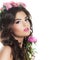 Nice Model Woman with Peony Flower Isolated