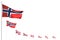 Nice national holiday flag 3d illustration - Norway isolated flags placed diagonal, image with soft focus and space for your text