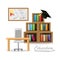 Nice office with bookcase and diploma