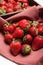 Nice organic red strawberry fruit. Nature farm background