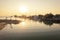 Nice panoramic view of fishing huts at sunrise near Ravenna