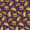 Nice pattern with colorful fastfood on dark violet